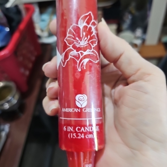 3-GOLD Wax 10" TALL Candles PLUS 1-6" Chunky American Greetings RED Christmas - Picture 6 of 16